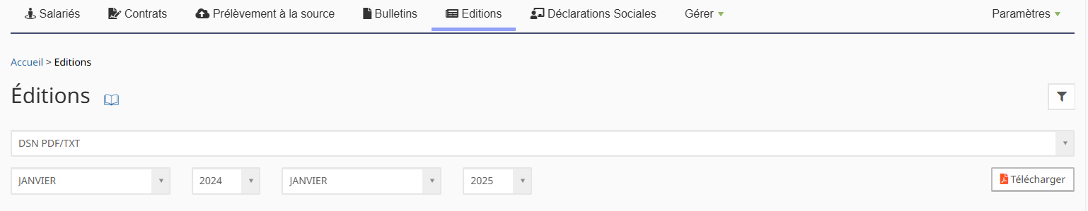 Sélection de la période d'export dans OpenPaye